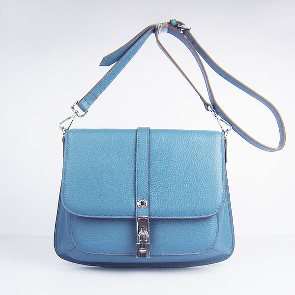 Fake Hermes Togo Leather Messenger Bag Blue 8079